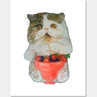 Kitten with Fruit Smoothie Posters and Art